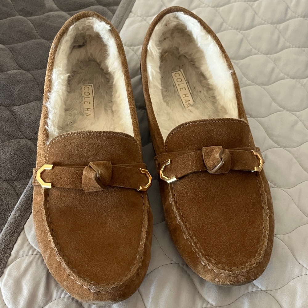 Cole Haan Tan Suede Loafers with Gold Detail
